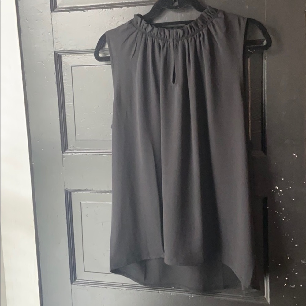Mixed Media Ruffle Neck Shell